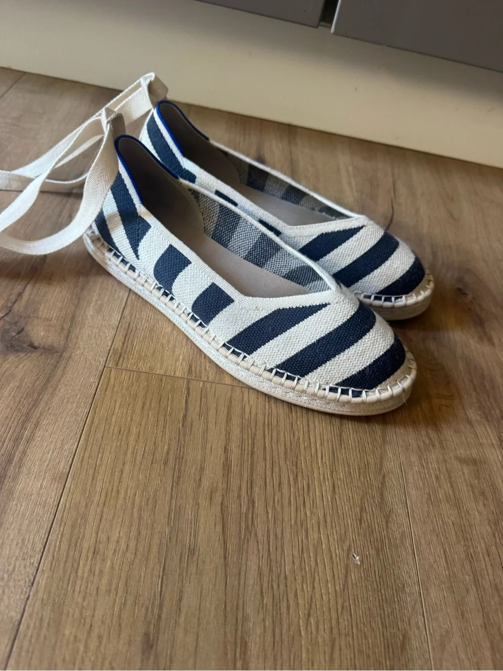 Rothy’s  Navy Stripe Ankle-Tie Espadrilles - Women